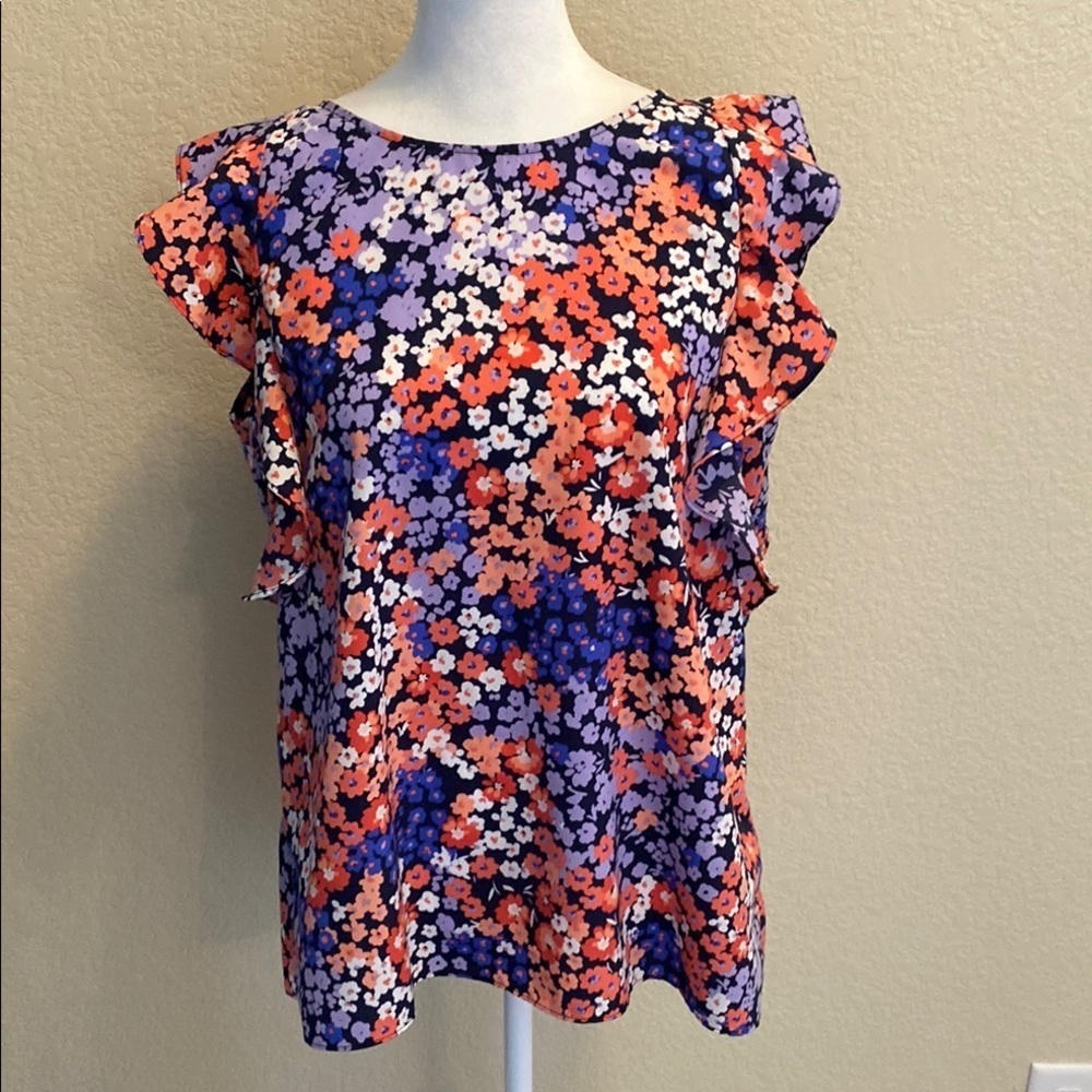 Juicy Couture Colorful Floral Ruffled Flutter Sleeve Blouse. Sz L. - Picture 3 of 16